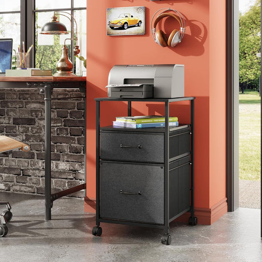 Mobile File Cabinet With Rolling Printer Stand Black Finish