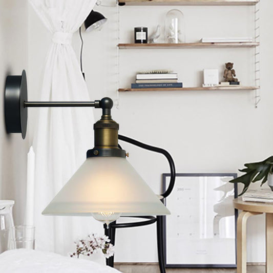 Hazel Brass Cone Wall Sconce - Industrial Chic with Frosted Glass