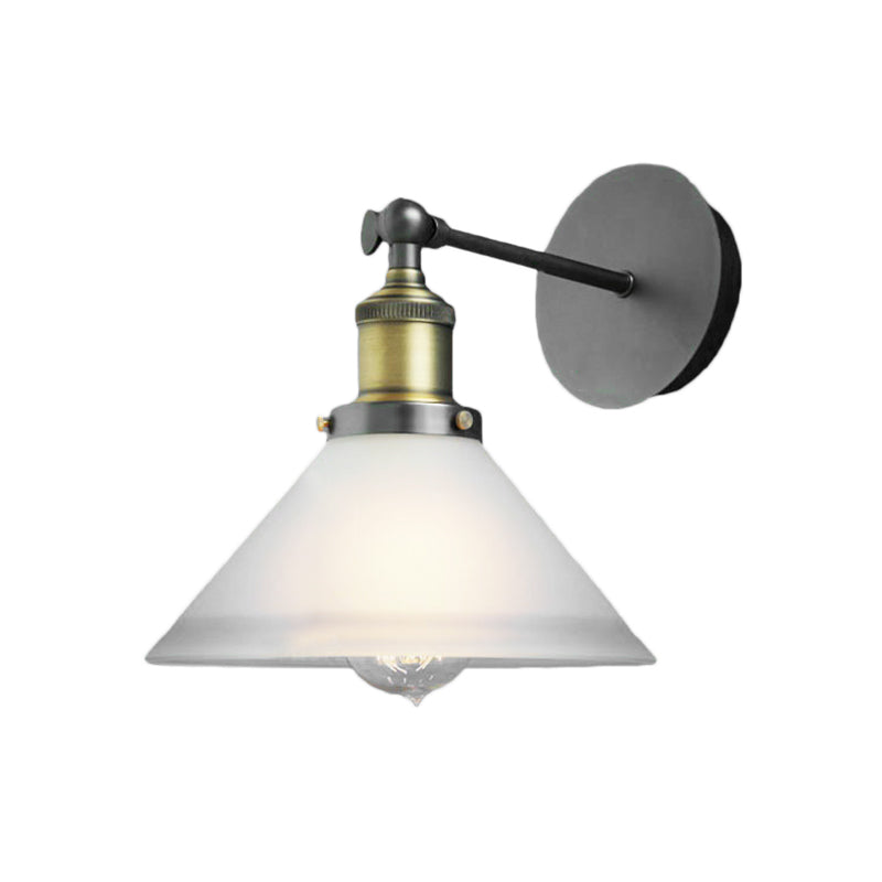 Hazel Brass Cone Wall Sconce - Industrial Chic with Frosted Glass