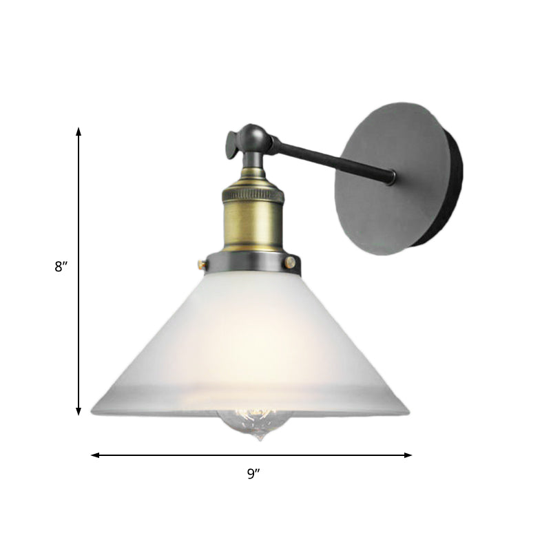 Hazel Brass Cone Wall Sconce - Industrial Chic with Frosted Glass