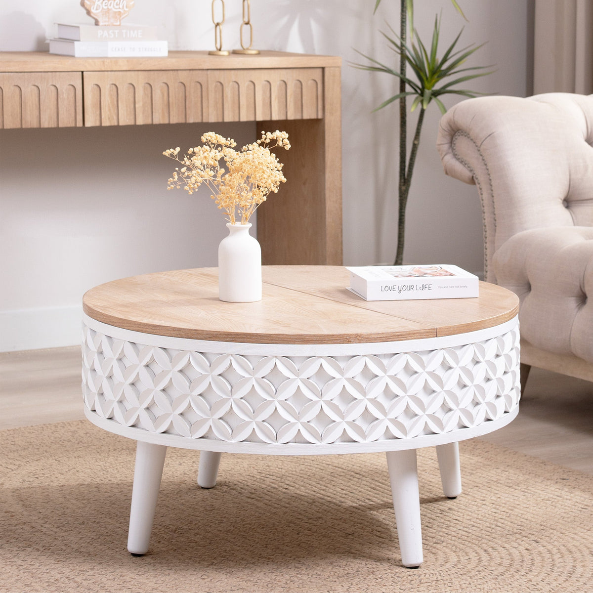 Round Coffee Table with Storage – 31.5" Lift-Top Accent Table