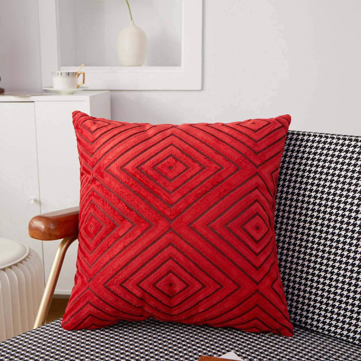 18"x18" geometric diamond plush throw pillow | 8 colors  3d embossed pattern | modern textured accent | insert included