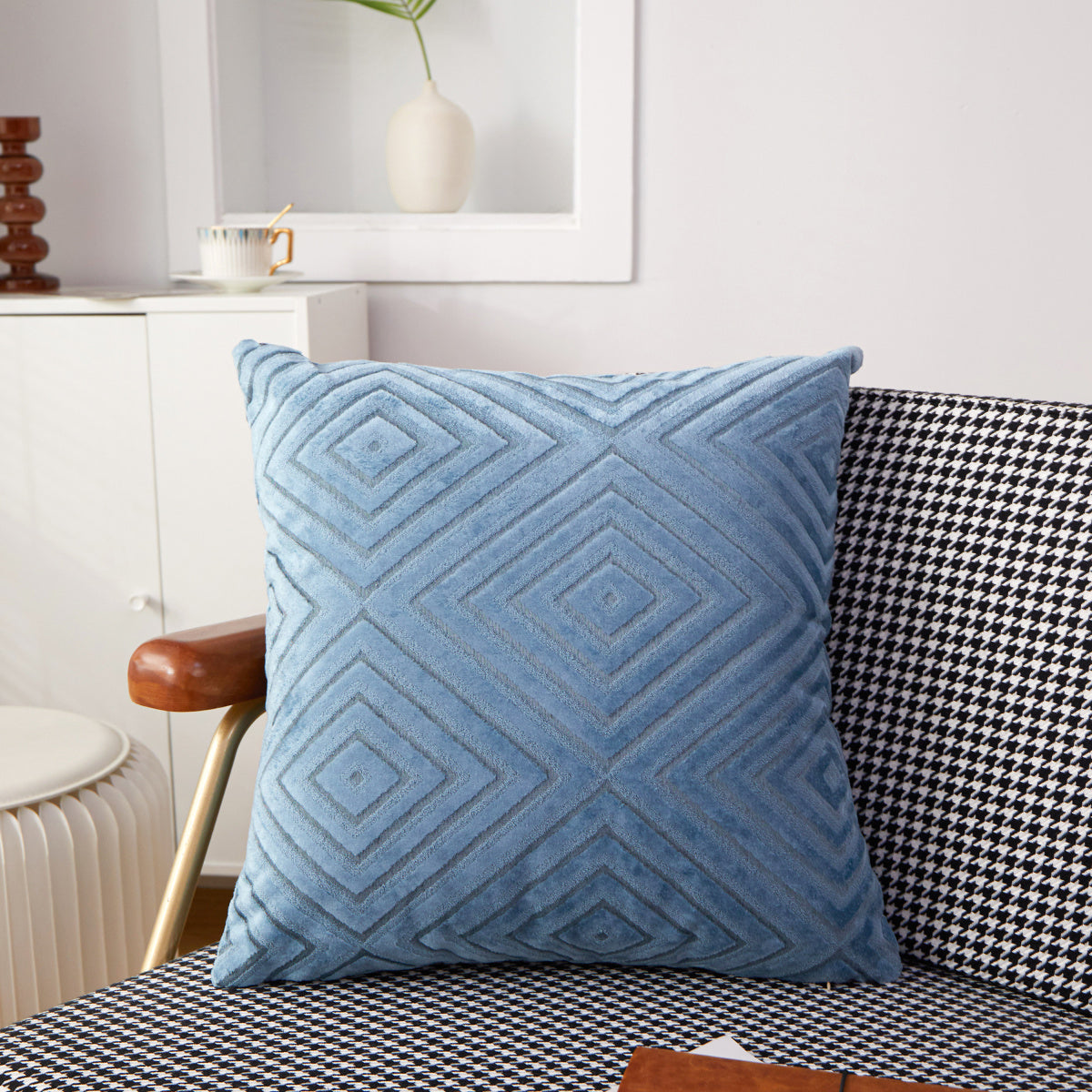18"x18" geometric diamond plush throw pillow | 8 colors  3d embossed pattern | modern textured accent | insert included