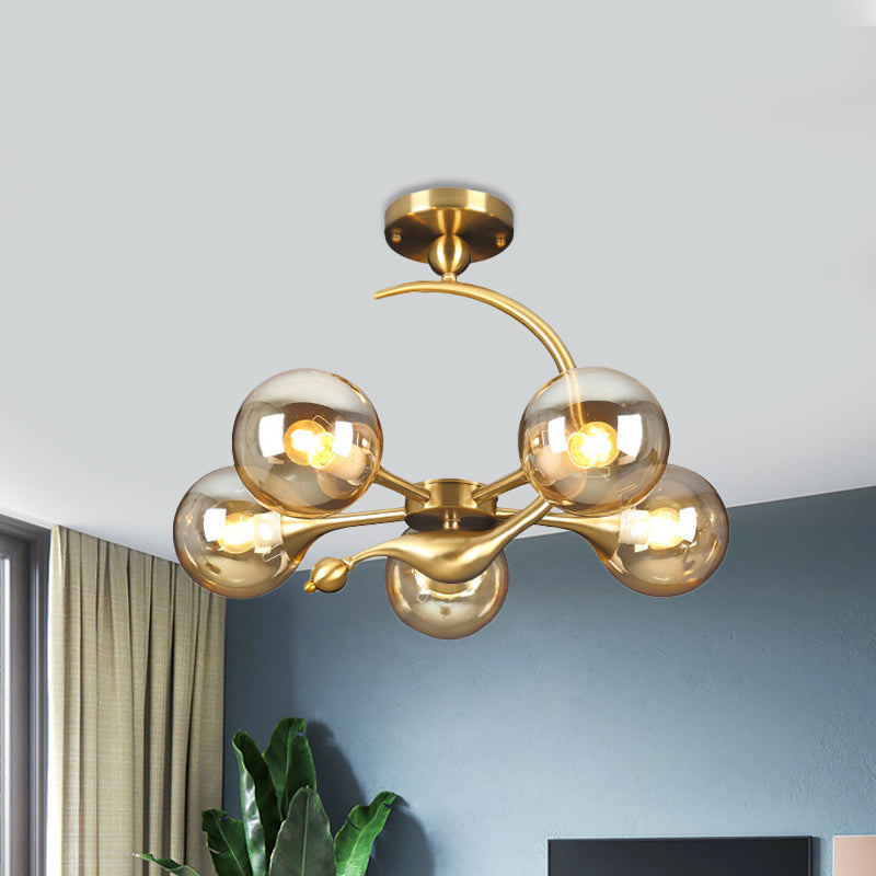 Daphne's Mid-Century Charm: Amber Glass Orb Semi-Flush Chandelier