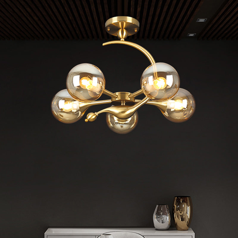 Daphne's Mid-Century Charm: Amber Glass Orb Semi-Flush Chandelier