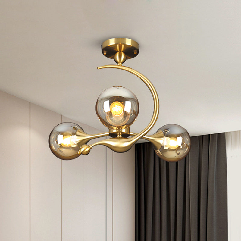 Daphne's Mid-Century Charm: Amber Glass Orb Semi-Flush Chandelier