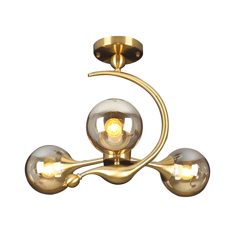 Daphne's Mid-Century Charm: Amber Glass Orb Semi-Flush Chandelier