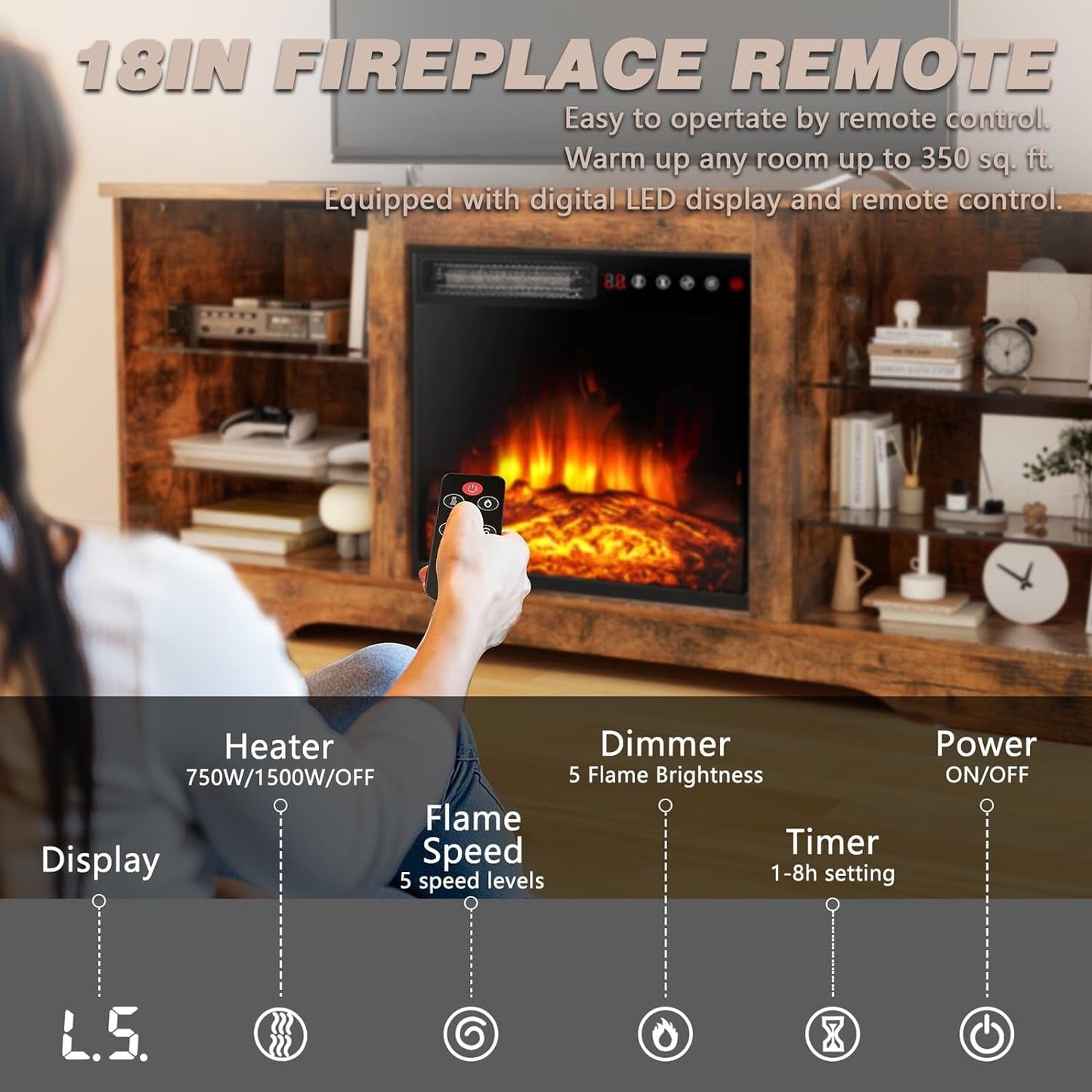 58 Inch Electric Fireplace TV Stand For 65 Inch Televisions
