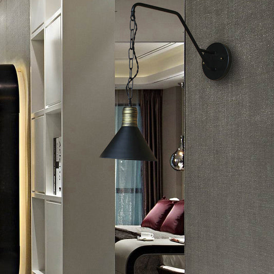 Evangeline - Vintage Industrial Wall Sconce with Black Metal Shade