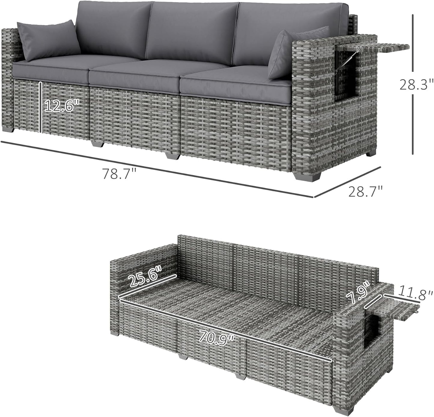 Three Seater Wicker Sofa with Side Tray Tables