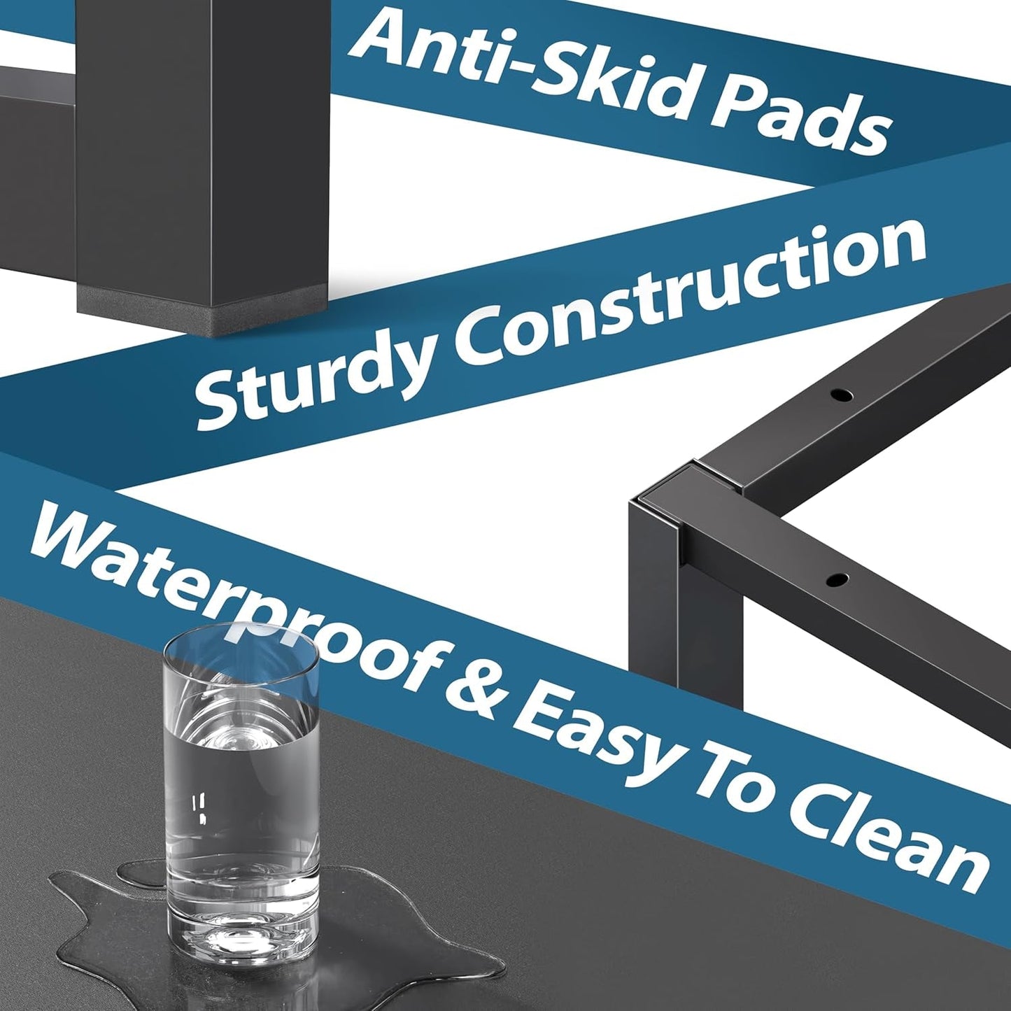 55 Inch Black Computer Desk Powder Coated Steel Frame