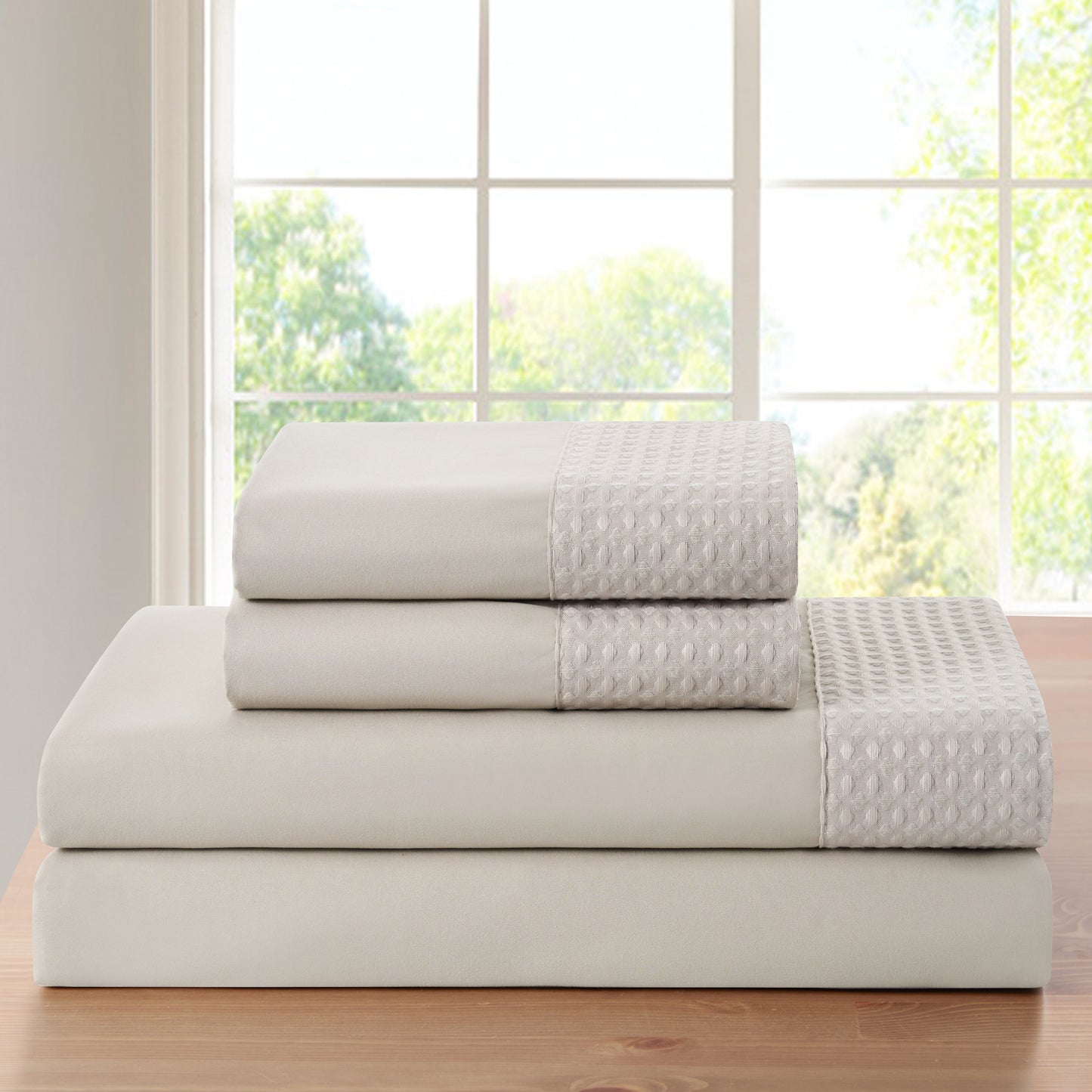 Kathy Ireland 4 Piece Waffle Hem Sheet Set