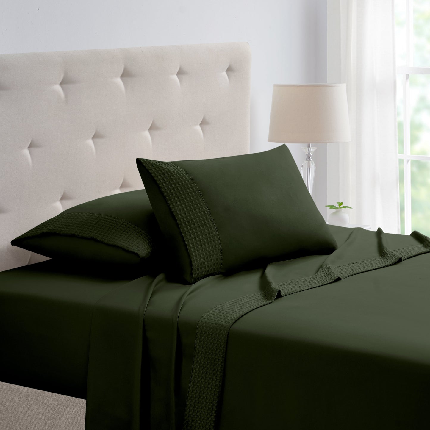 Kathy Ireland 4 Piece Waffle Hem Sheet Set