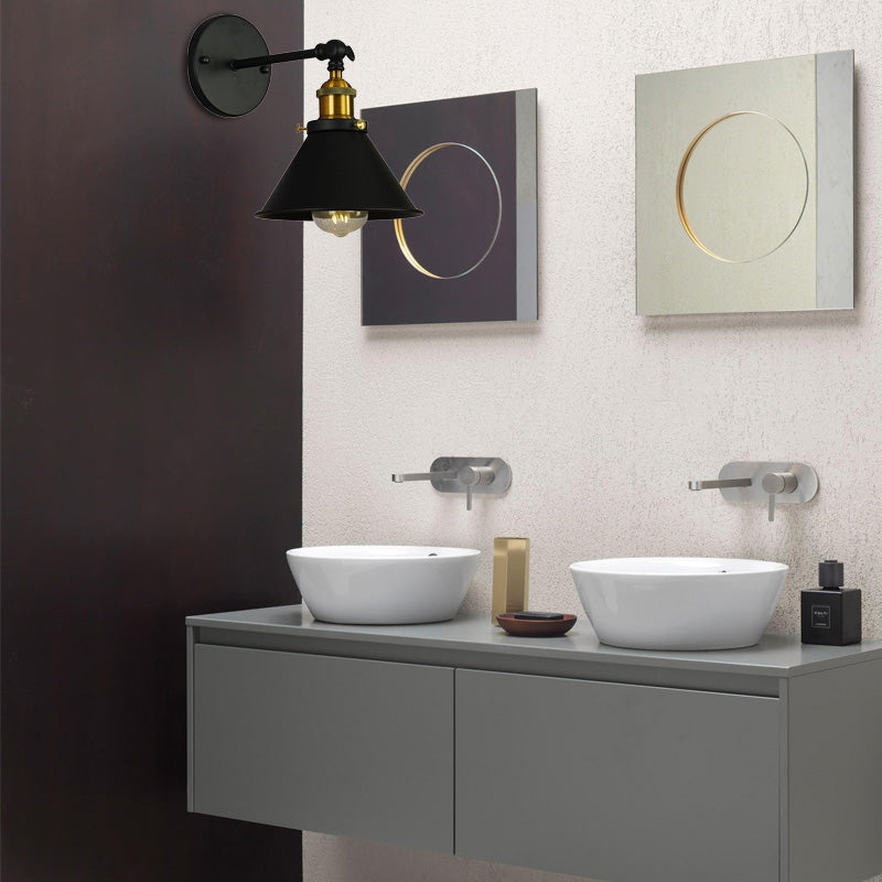 Alice - Industrial Black and Brass Flared Sconce