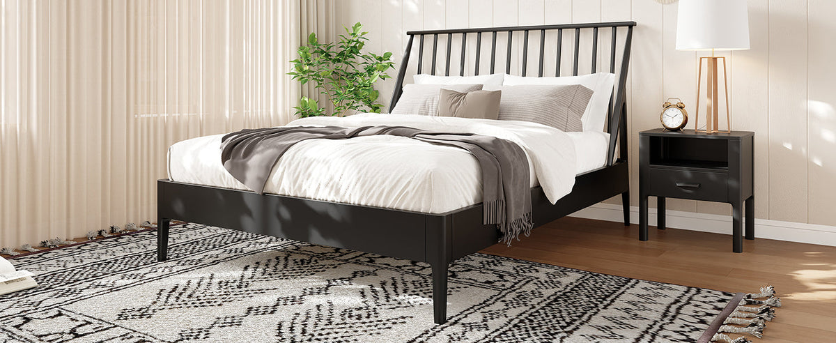 Solid Bamboo Wood Spindle Platform King Bed
