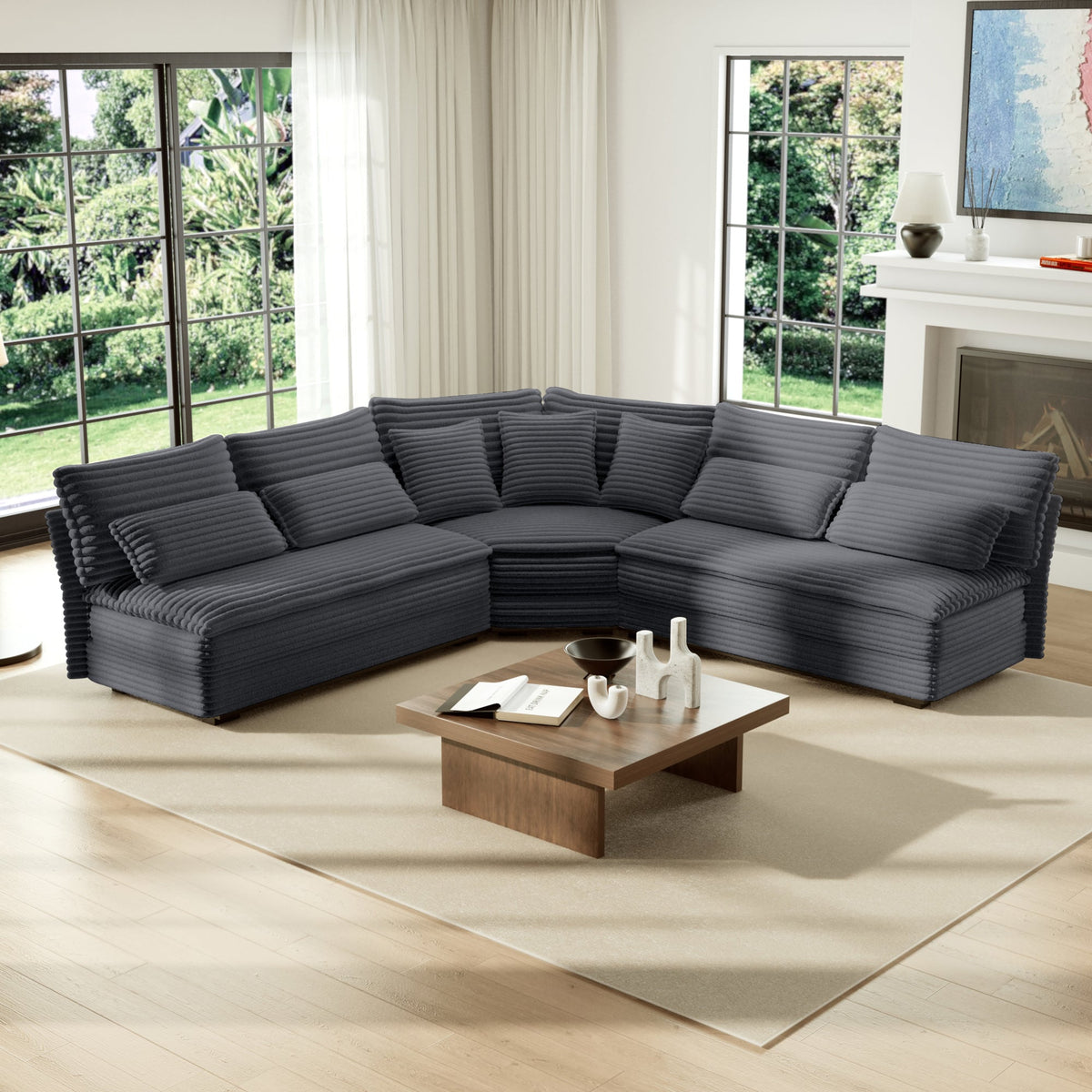 5-Seater L-Shaped Sectional Sofa with Curved Corner