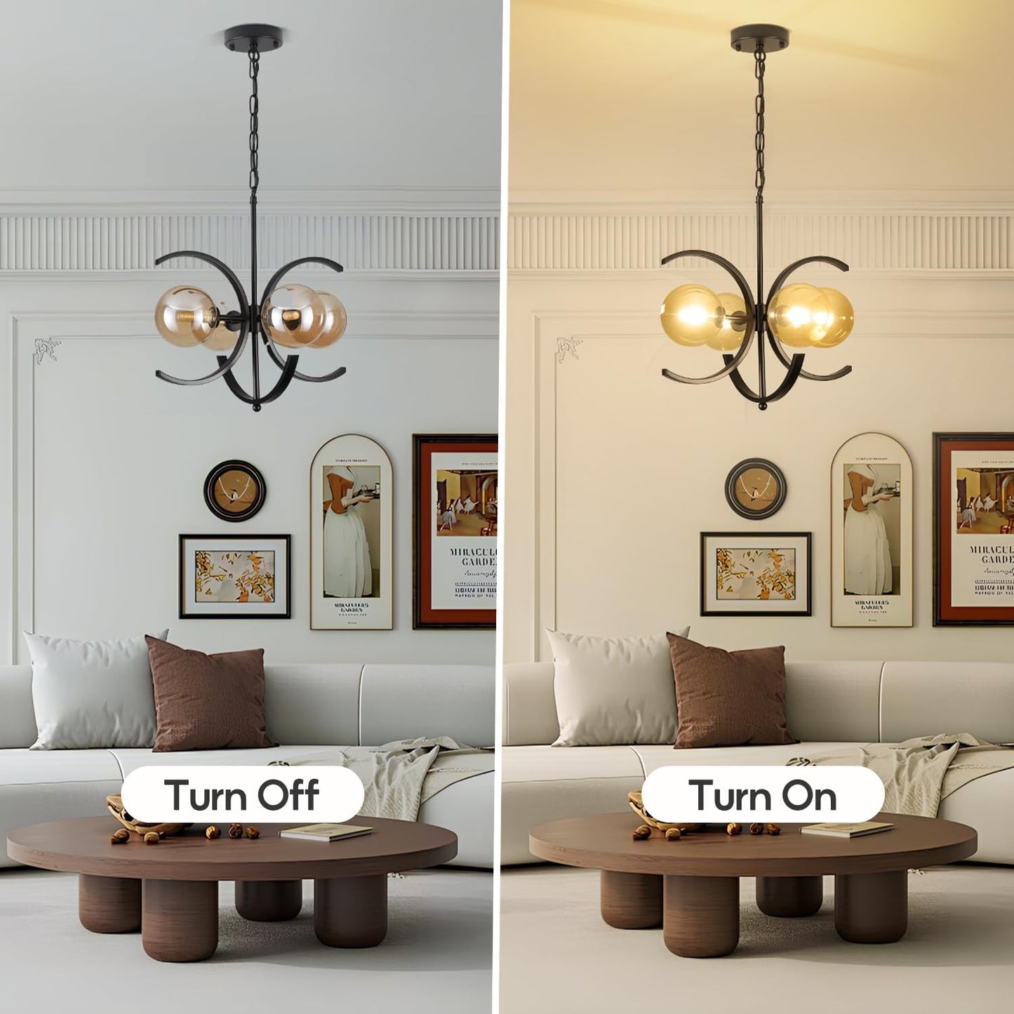 Black Sputnik Chandelier 4 Light Amber Glass Globes