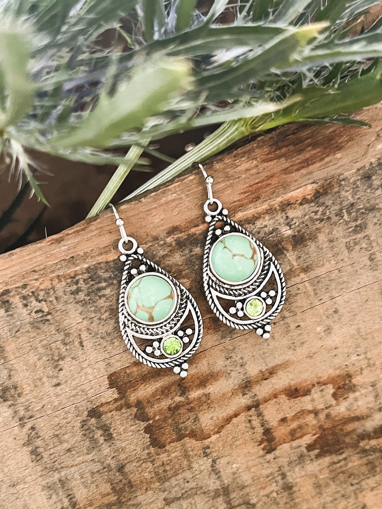 Beautiful Green and Silver Drop Earrings