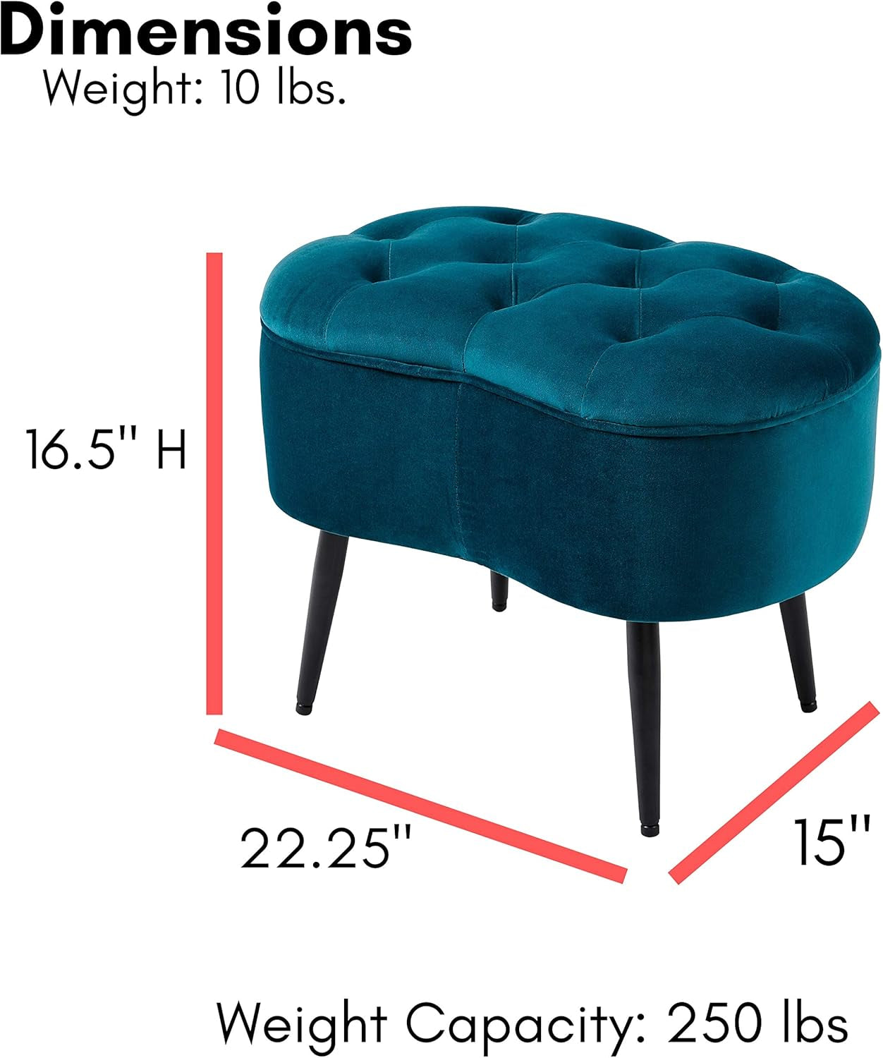Indulgent Teal Velvet Tufted Oblong Ottoman 22.5X15