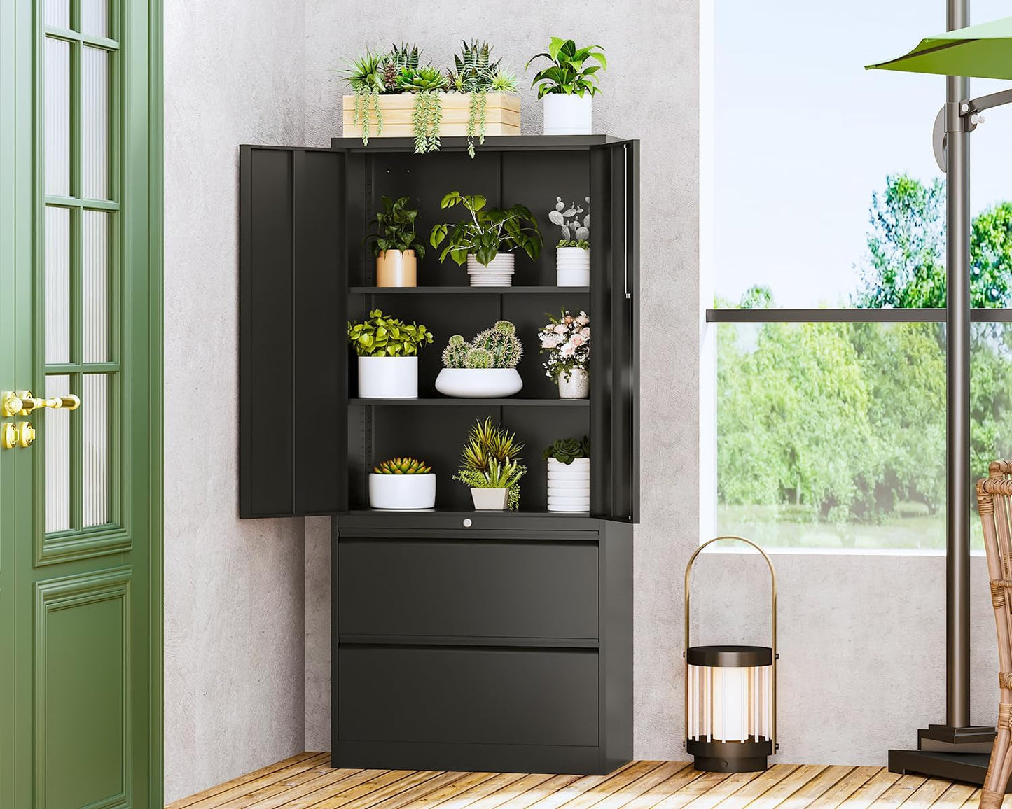 Locking Metal File Cabinet With Adjustable Shelves Black