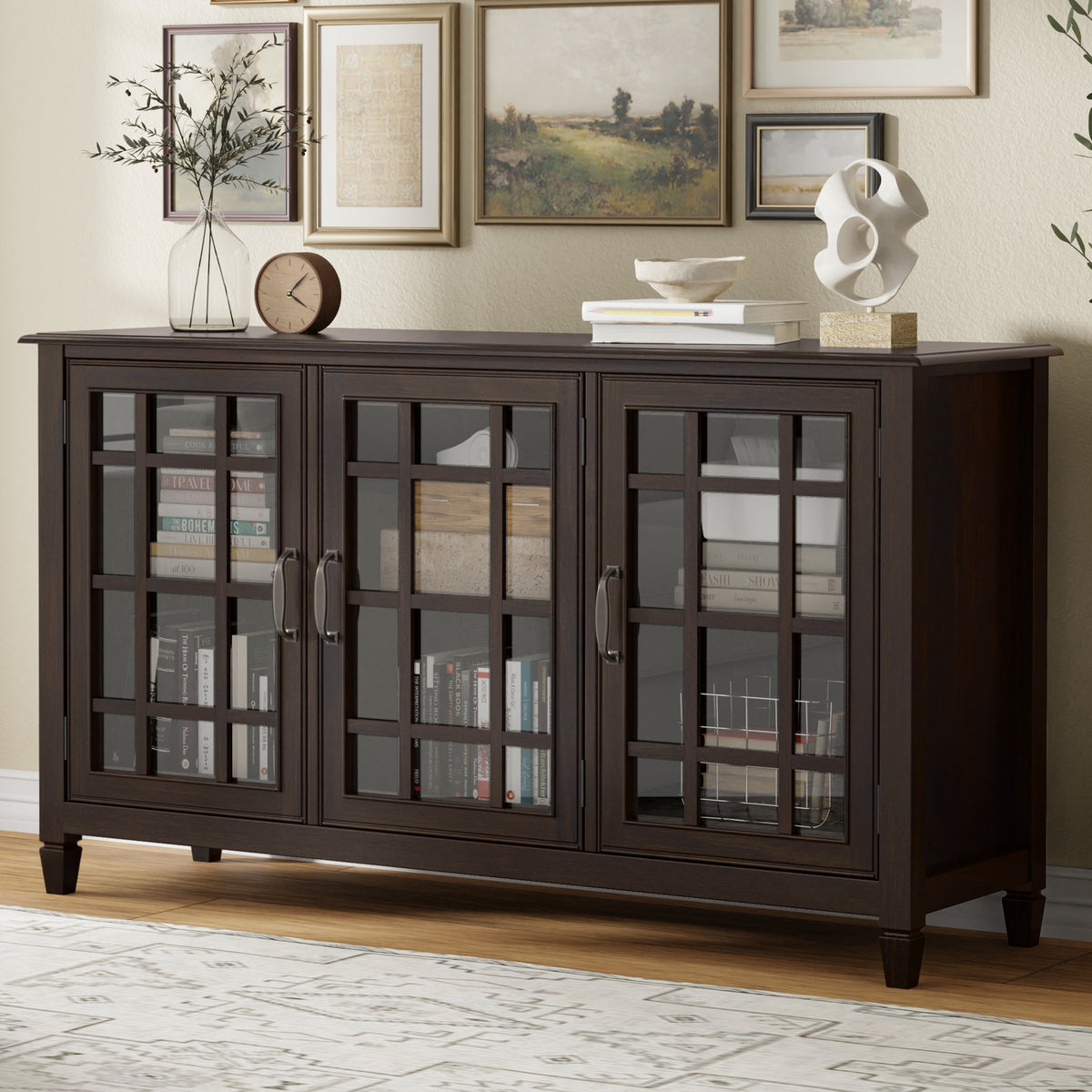 Connaught 60 Inch Wide Solid Wood Storage Cabinet Buffet in Chestnut