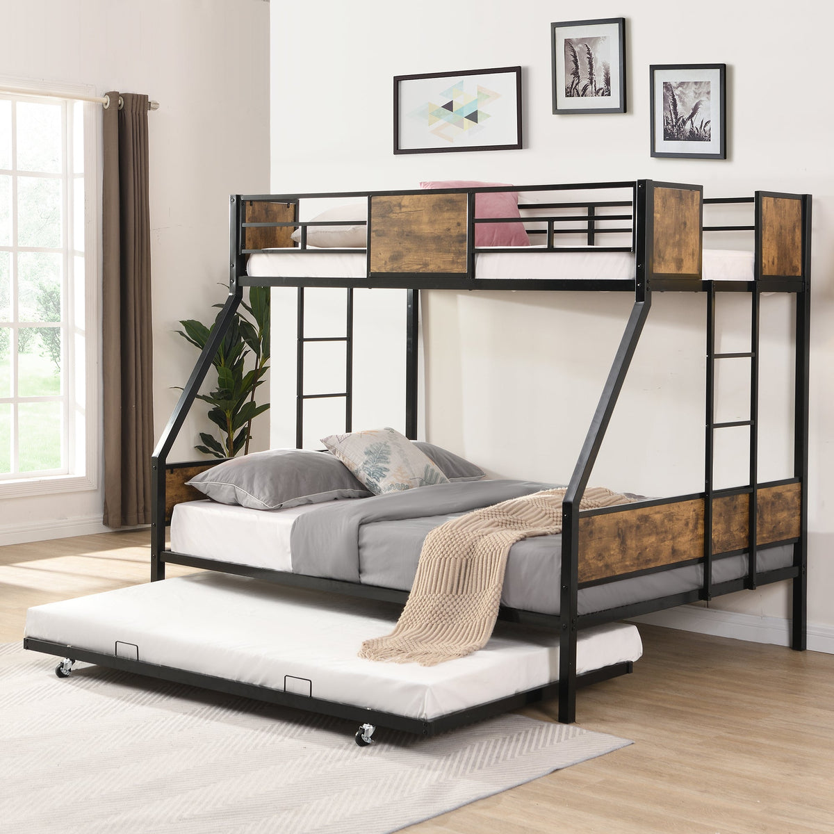Twin Over Full Metal Bunk Bed with Trundle