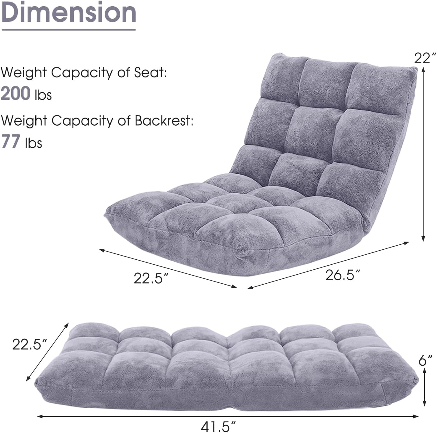 Grey Floor Chair With Back Support 14 Position Adjustable