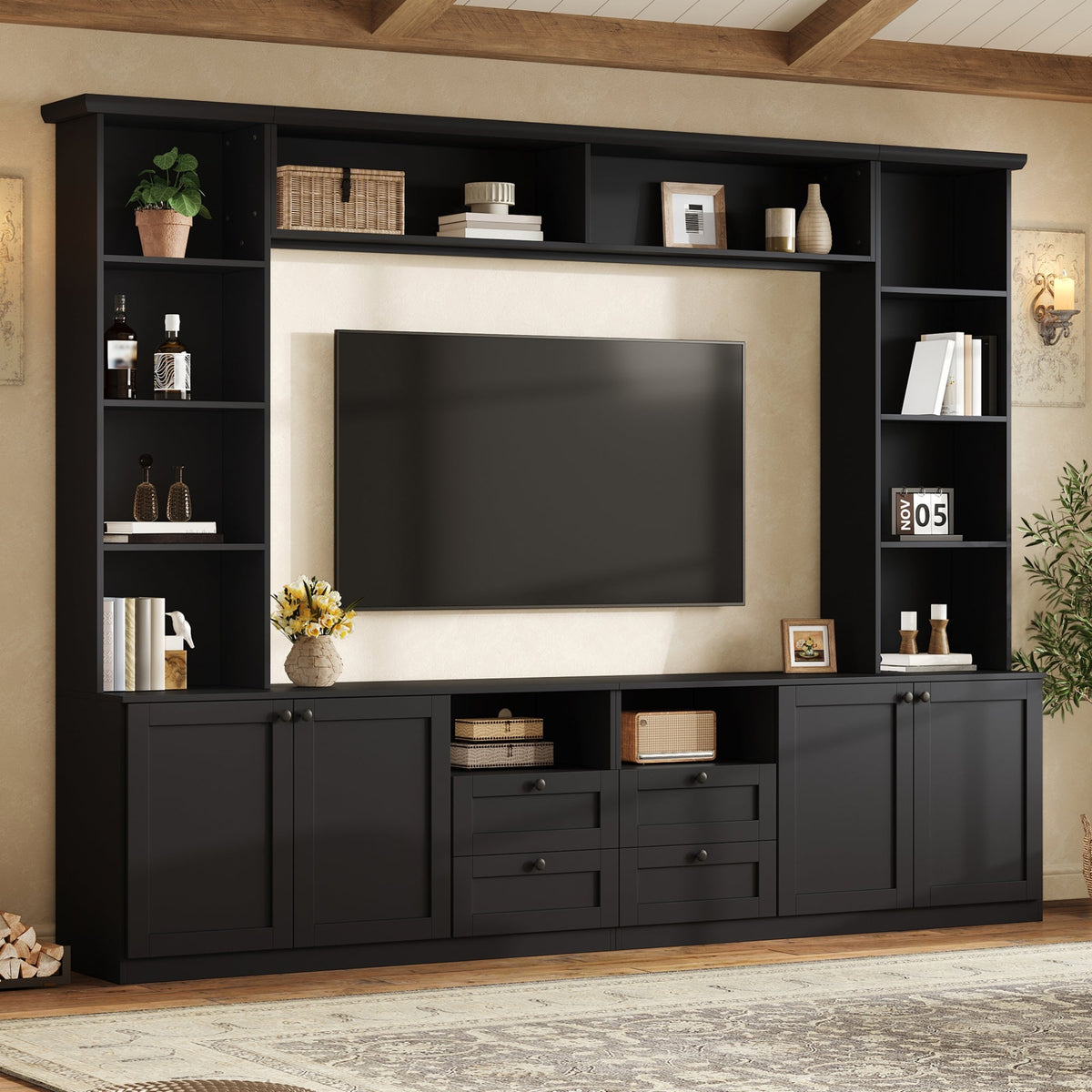 Farmhouse Elegant Entertainment Center Wall Unit