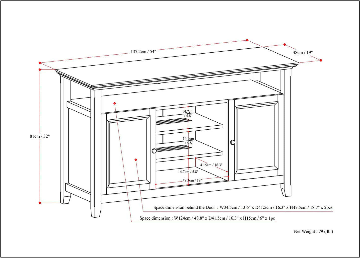 TV Media Stand 54 Inch Wide Golden Brown Cabinet Storage