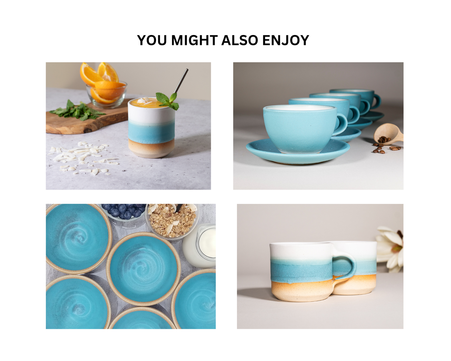 Ceramic Coffee Tea Mug with Handle Turquoise White 14 oz Stoneware