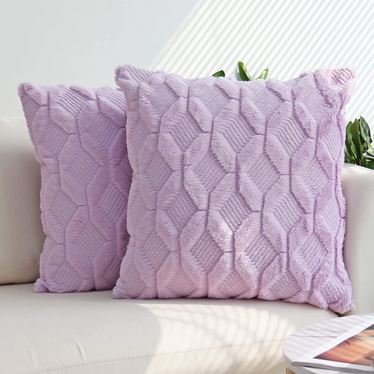 18"x18" geometric honeycomb plush throw pillow 5 colors  3d faux fur texture modern & cozy accent insert included