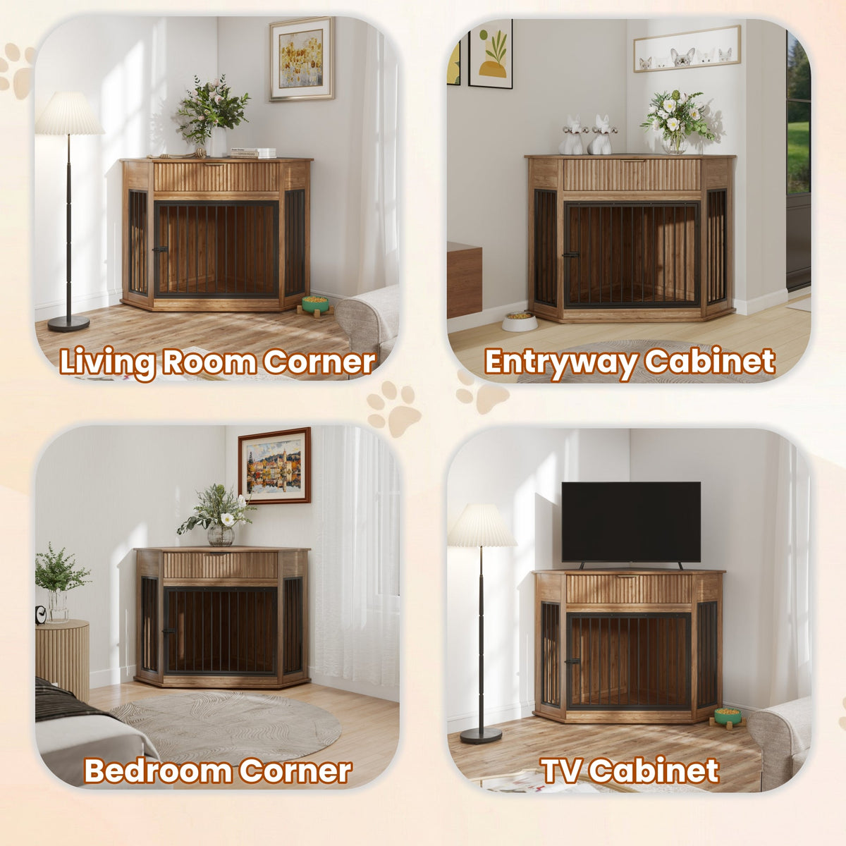 44.6" Corner MDF Dog Crate Furniture for Small/Medium Dogs