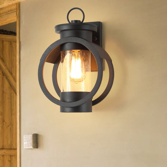Industrial Elegance - Adjustable Black Sconce with Seedy Glass Shade