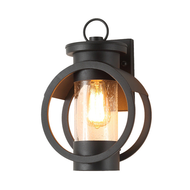 Industrial Elegance - Adjustable Black Sconce with Seedy Glass Shade