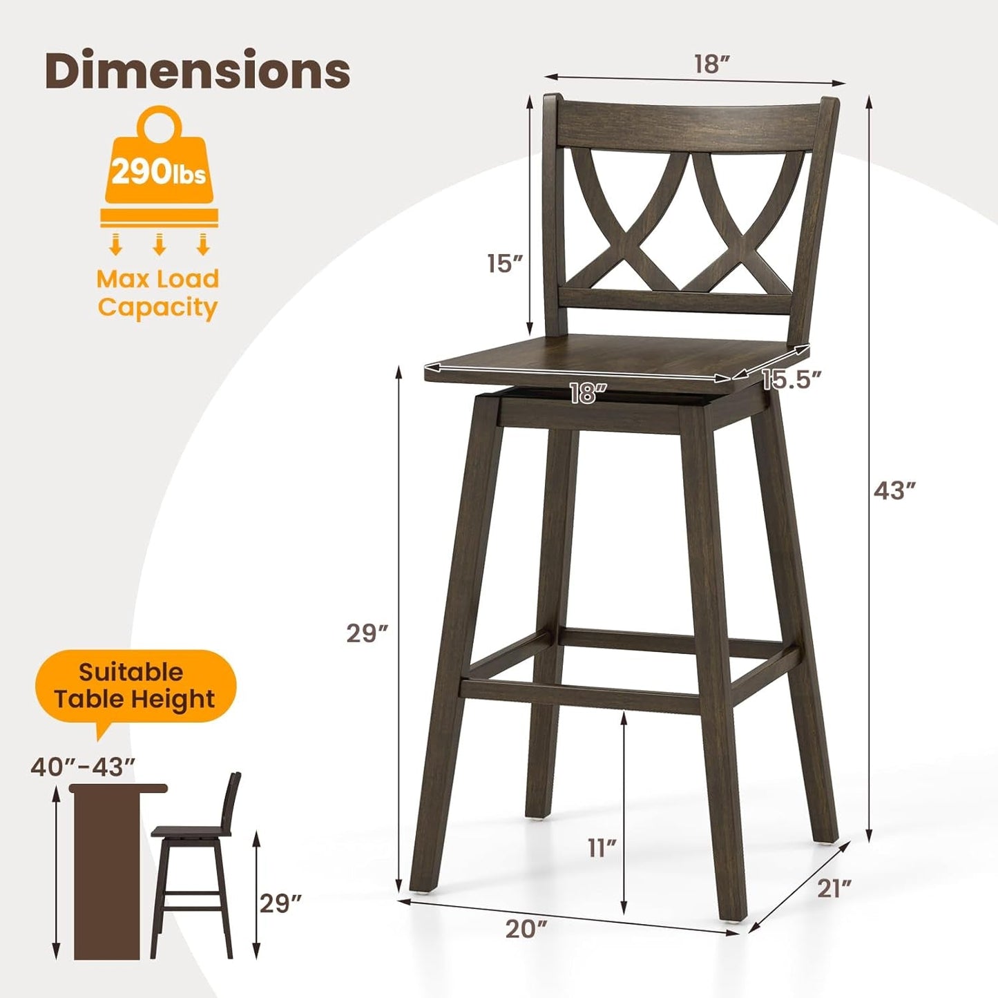 Swivel Wooden Bar Stools Set of Four Dark Grey