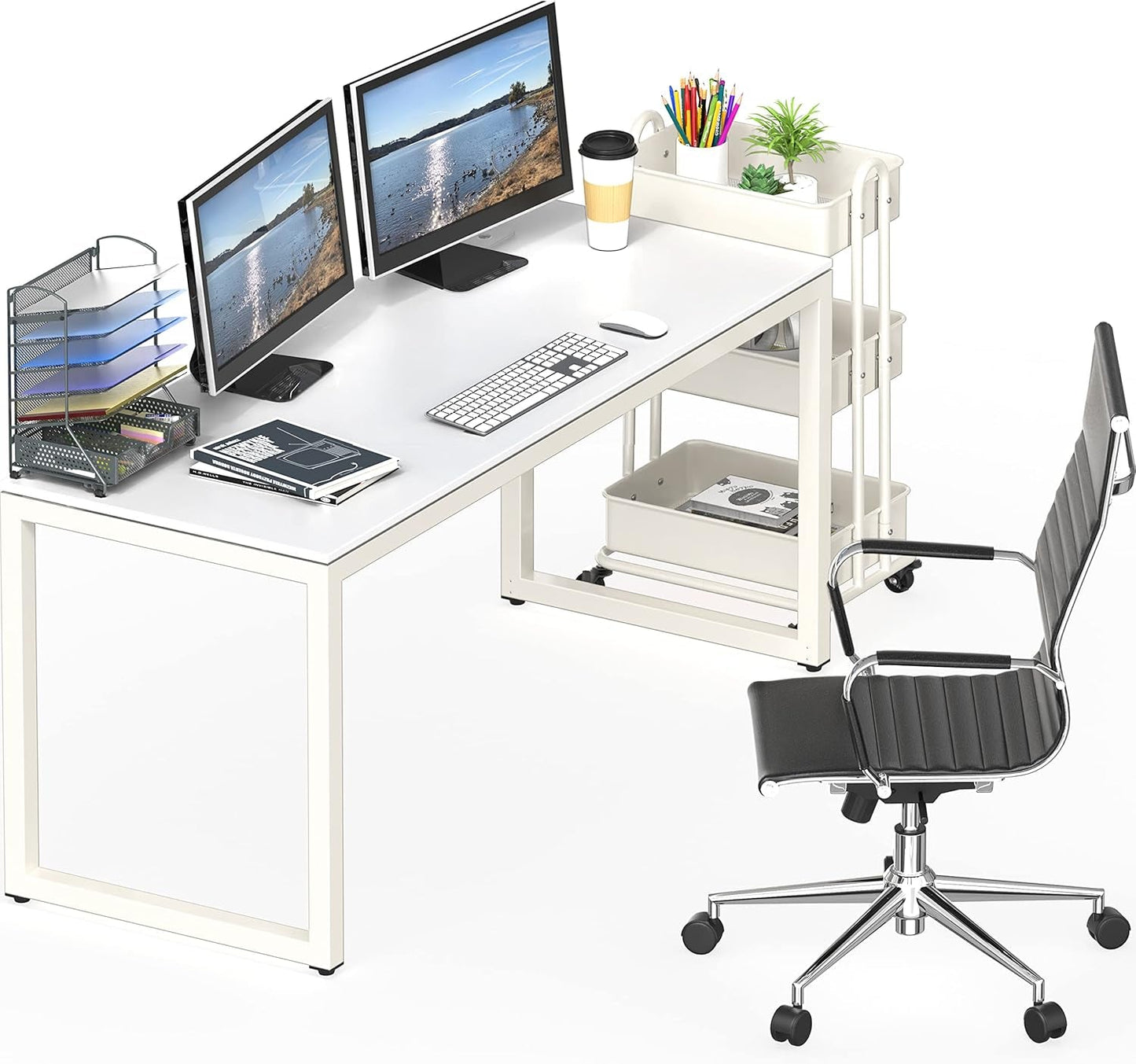 55 Inch White Computer Desk With Cord Management And Adjustable Glides