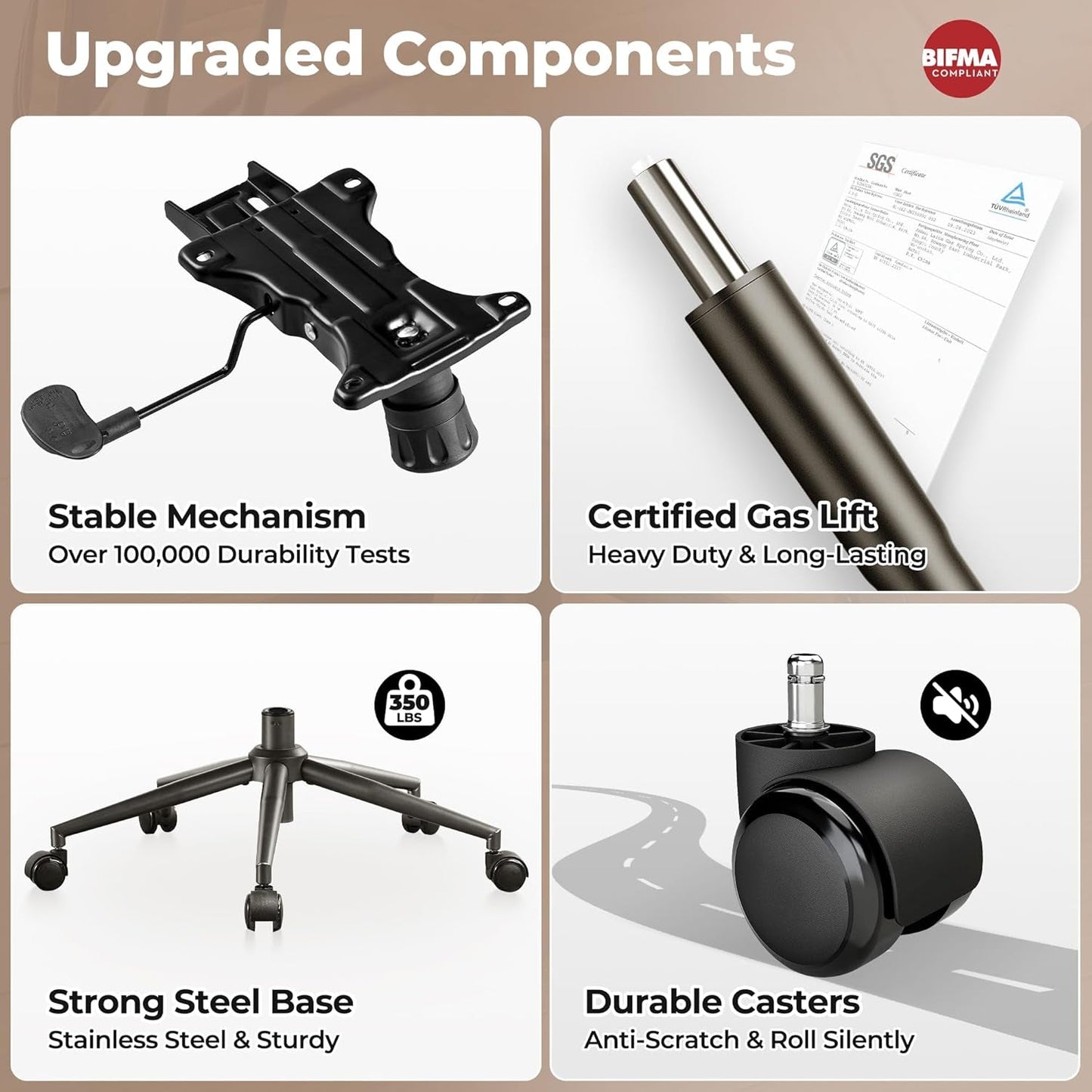 Ergonomic Mid Century Leather Office Chair With Lumbar