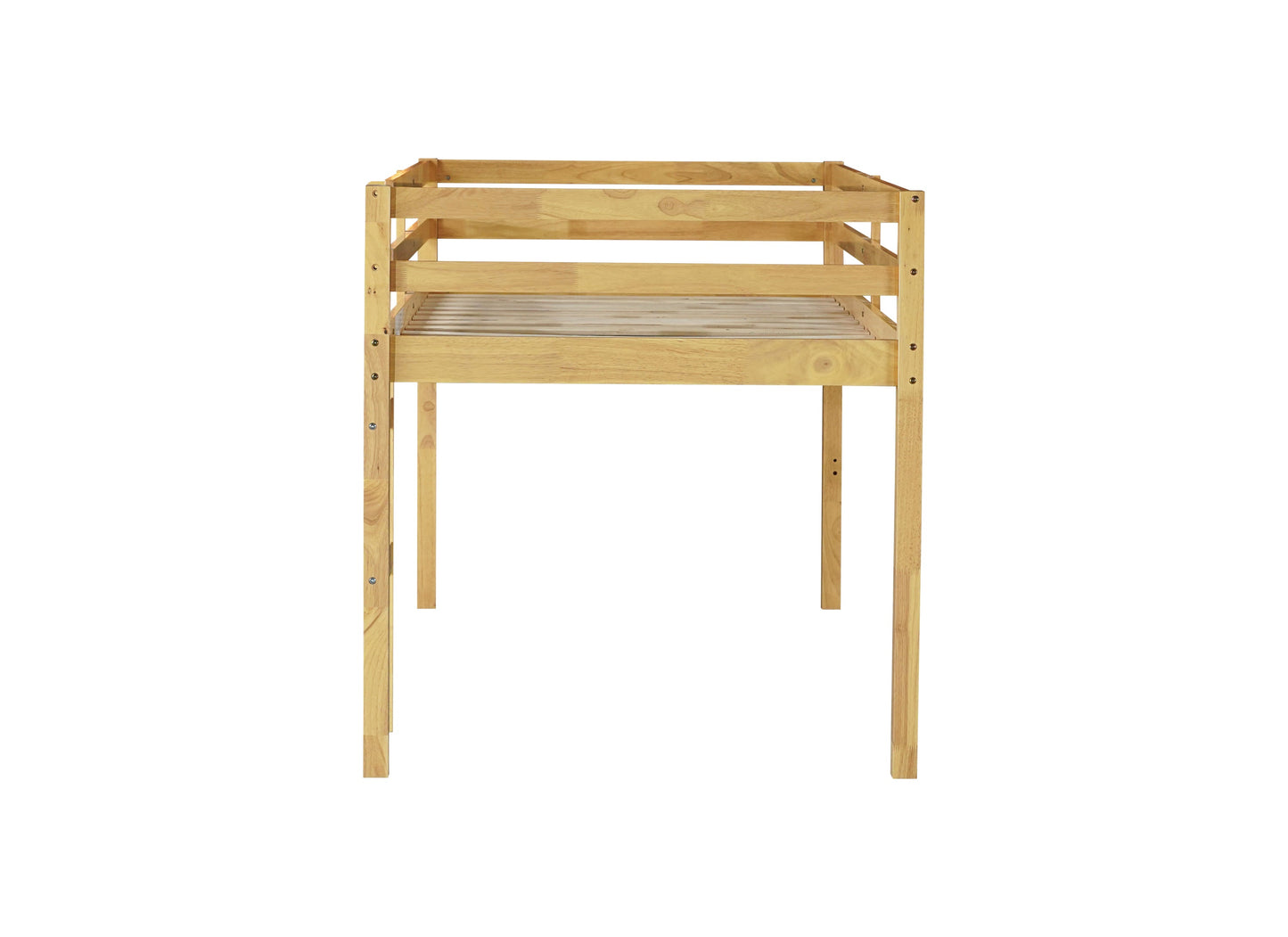 Solid Wooden, Rubber Wooden Twin Loft Bed with Ladder, Bed Platform of Strengthened Slats, Natural