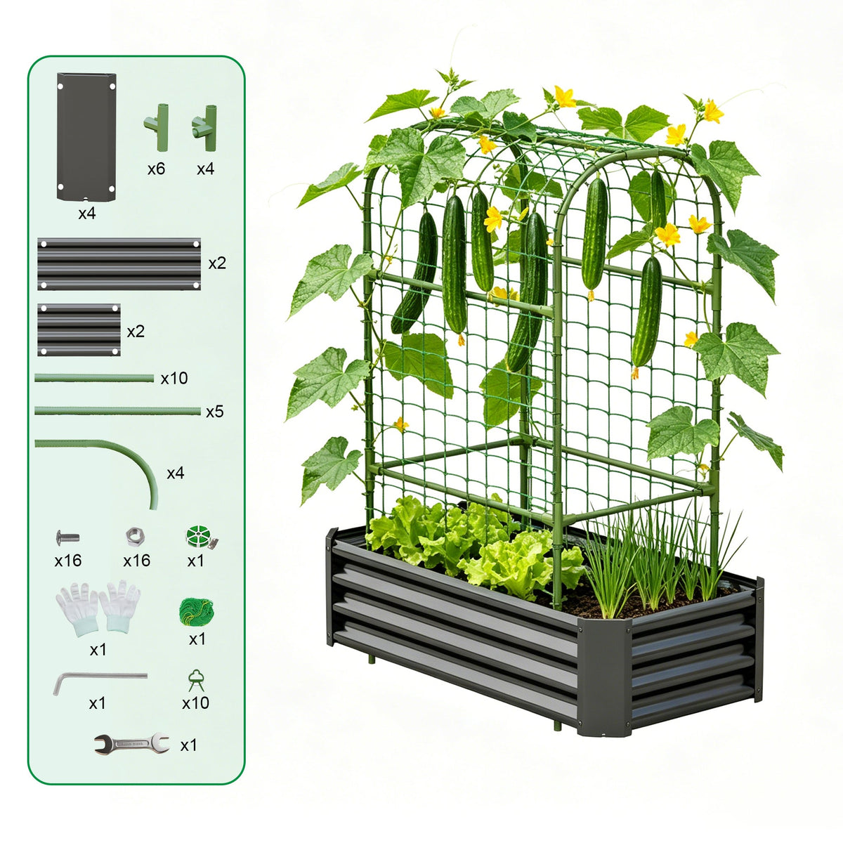 2-in-1 Raised Garden Bed with Trellis