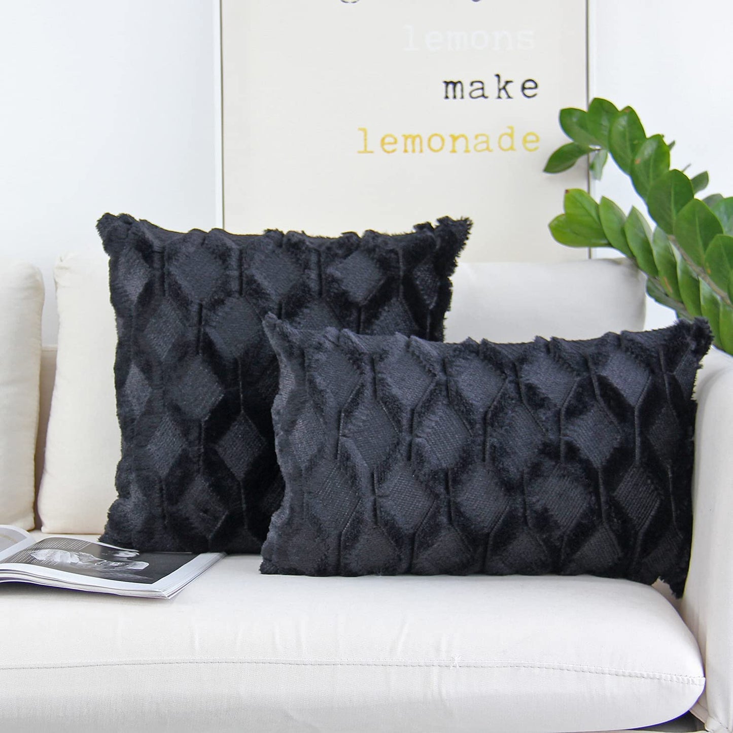 One 18"x18" with a matching color of one 12"x20" Square and rectangle combo set throw pillow covers with inserts