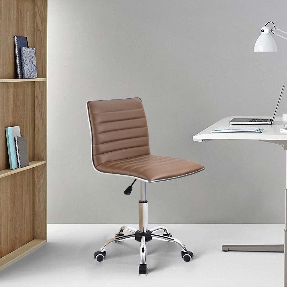 Mid Back Leather Armless Ribbed Task Chair Swivel Office