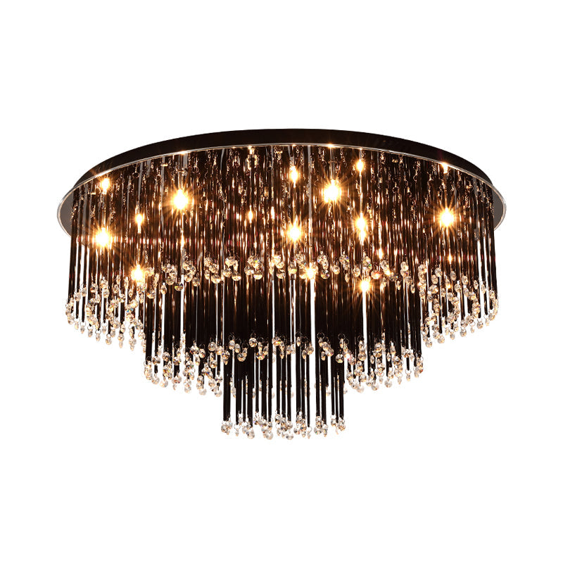 Modern Black Crystal Flush Mount Chandelier, Tiered Design, 8/10 Bulbs, for Bedroom