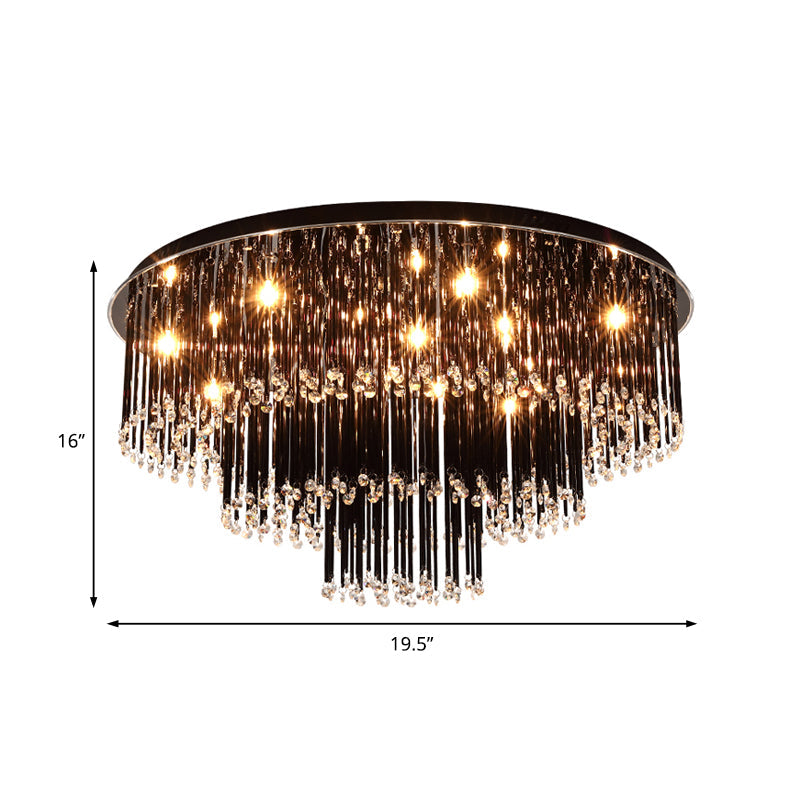 Modern Black Crystal Flush Mount Chandelier, Tiered Design, 8/10 Bulbs, for Bedroom