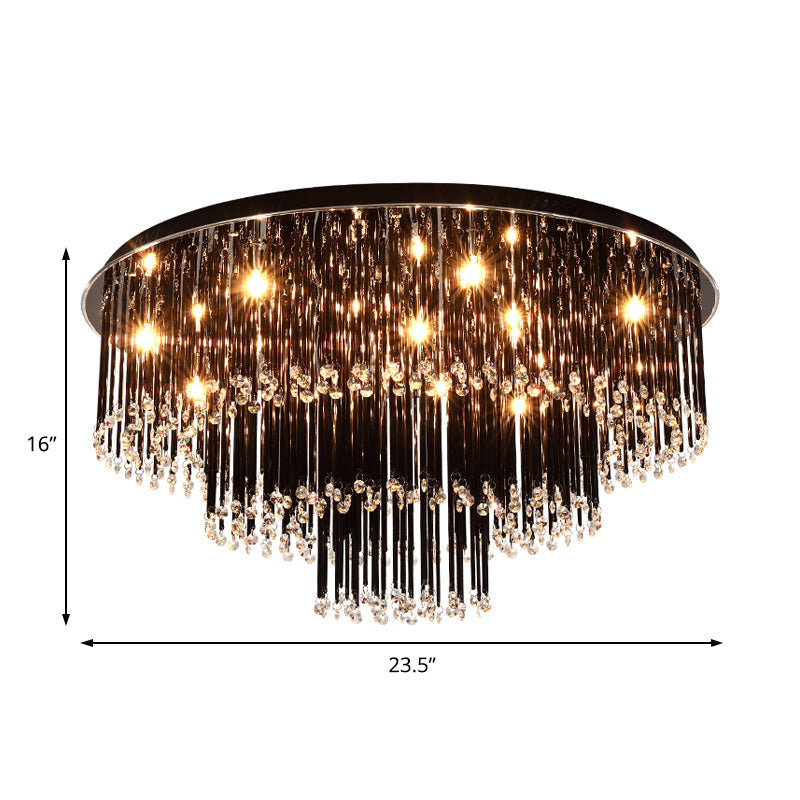 Modern Black Crystal Flush Mount Chandelier, Tiered Design, 8/10 Bulbs, for Bedroom