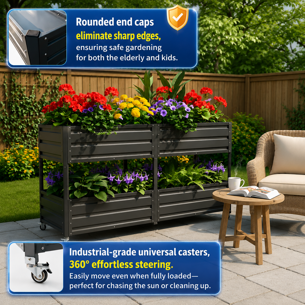 Dual Tier Staggered Elevated Metal Raised Garden Bed