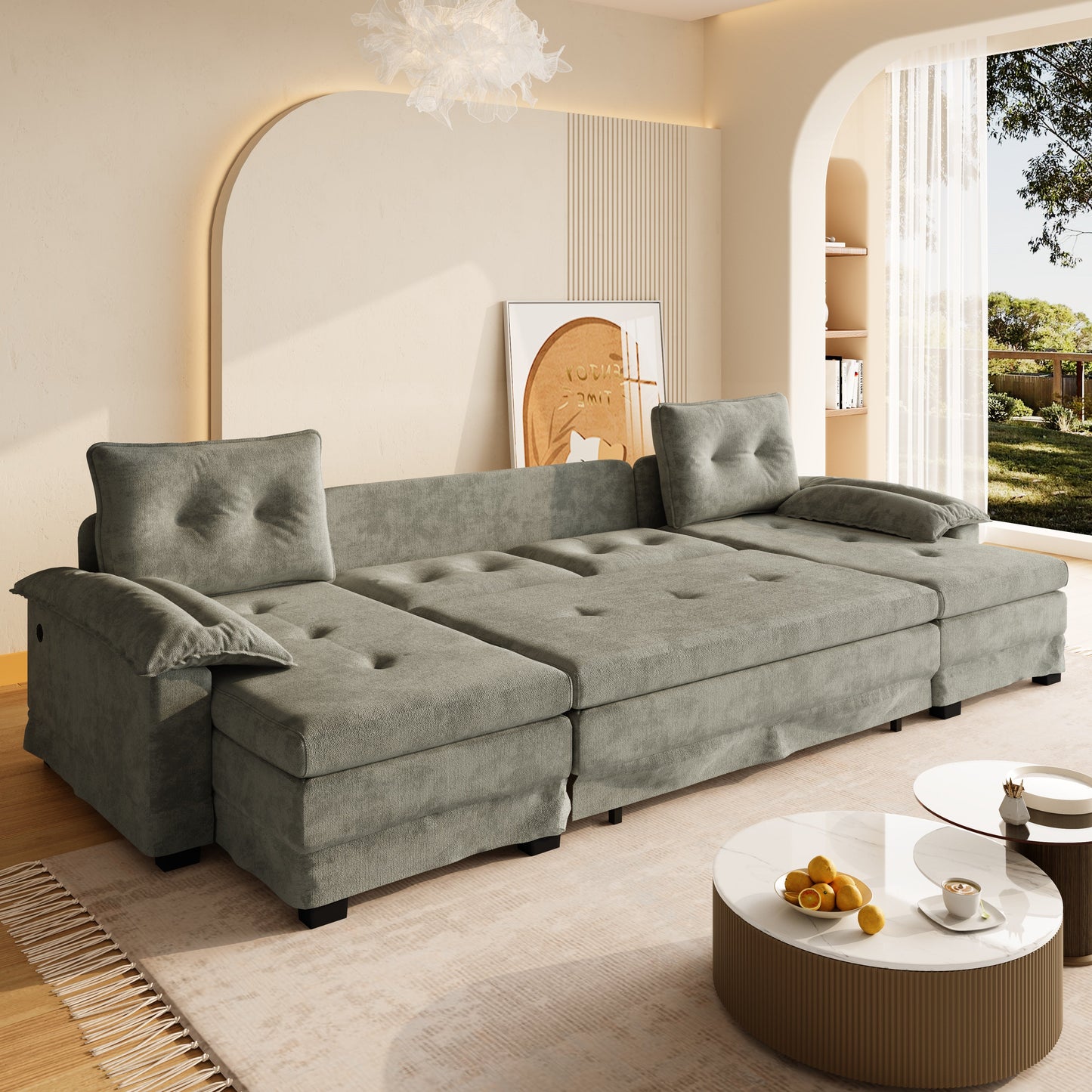 109.5" U-Shaped Sleeper Sofa with Pull Out Bed