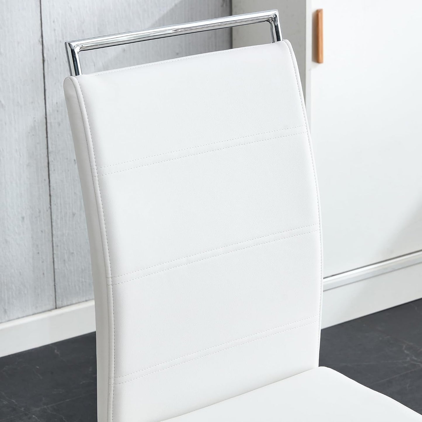 White PU Leather Dining Chair Set High Back Upholstered