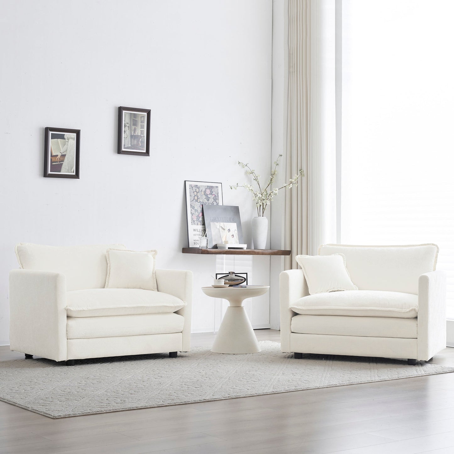 Accent Chair Set of 2, High-End Chenille Upholstered Armchairs