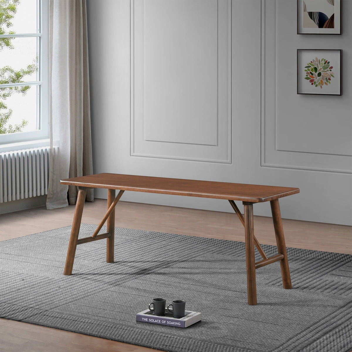 Versatile Solid Wood Molly Bench with Mid-Century Design