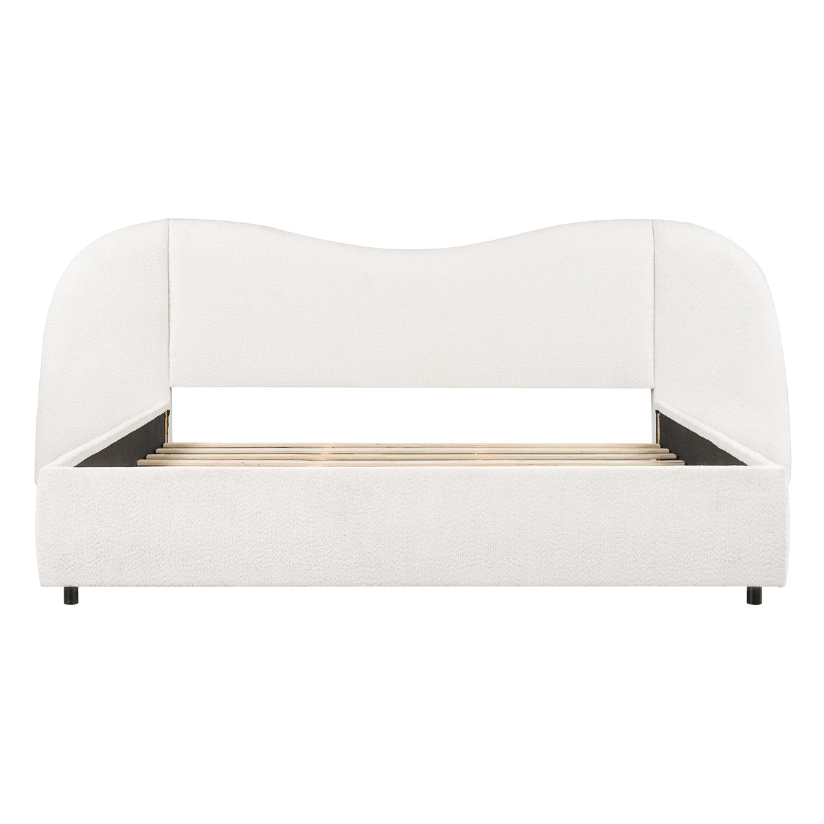 King Size Upholstered Bed Frame With Boucle Fabric Curved Headboard